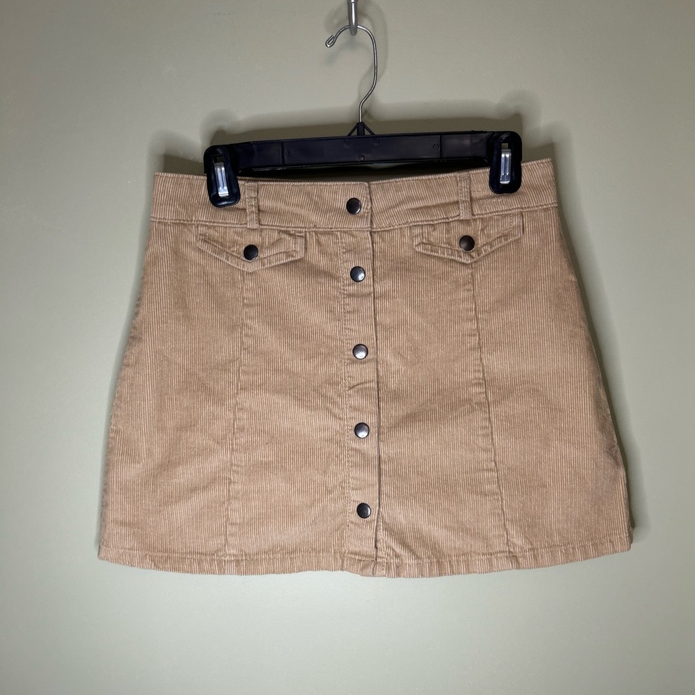 BDG Tan Corduroy Button-Up Mini Skirt